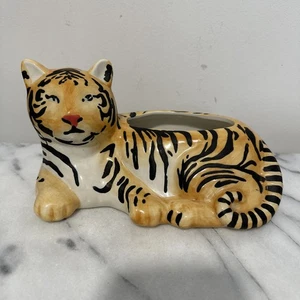 Anthropologie Leah Goren Tiger Animal Vase Stoneware Planter Pot Cat Garden EUC - Picture 1 of 17
