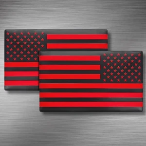 Embossed 3D Metal All Black and Red American Flag Emblem Decal Stickers 1 Pair - Picture 1 of 5