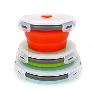 Round Collapsible Bowls with Lids, Reusable Silicone Food Storage Containers,... - Picture 1 of 7