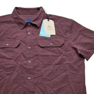 NUEVO CON ETIQUETAS Camisa Prana Cayman Manga Corta Abotonada Marrón Para Hombre Mediana Foto 1 de 4