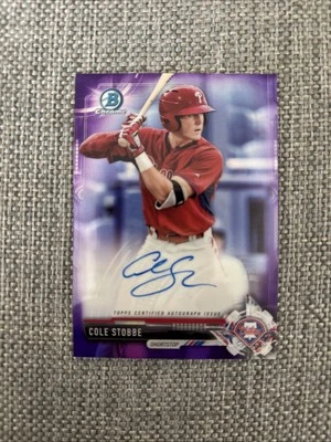 2017 Bowman Chrome “Purple Refractor” Cole Stobbe Autographed RC #CPA-CS - Image 1 of 4