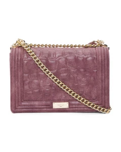 BCBG Paris Carmen große strukturierte Lederkette Schultertasche Handtasche lila Neu mit Etikett - Bild 1 von 12