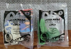 McDonalds Star Wars Episode 1 Happy Meal Toys Yoda Spinner & R2 D2 NEW in BAG - Picture 1 of 2