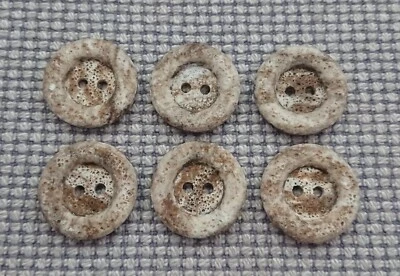 6 Cream Brown Stone Effect Buttons 26mm Coat Jumper Cardigan Knitting Crafts - Image 1 of 2