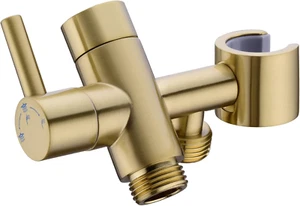 Brushed Gold Shower Arm Diverter with Hand Shower Mount, G1/2 Brass Shower Diver - Picture 1 of 12