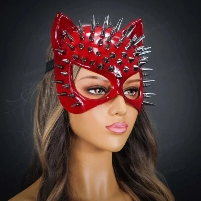 Womens Sexy Spiked Catwoman Cat Costume Halloween Masquerade Eye Mask [Red] - Image 1 of 3