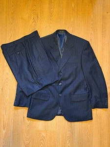 3 BUTTON George 2 Piece Suit Mens 42S Short Pants 34x29 Navy Pin Striped Chalk - Picture 1 of 14