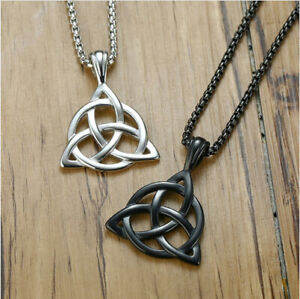 Mens Triquetra Triangle Trinity Knot Pendant Necklace Irish Celtic Jewelry 24"