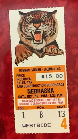 1985 NEBRASKA HUSKERS vs MISSOURI TIGERS FOOTBALL TICKET STUB   10/19/1985 Cover