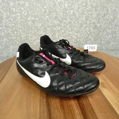 Nike Jr Tiempo Rio FG Cleats Youth 5Y Black White Pink Soccer Shoes 508035-016 - Image 1 of 4