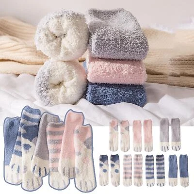 Mujeres Niñas Garras de Gato Gruesas Dormir Suelo Calcetines Felpa Vellón Coral L1B1 Foto 1 de 4