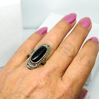 Estate Art Deco Sterling Silver Onyx Marcasite Cocktail Ring Sz 8.25