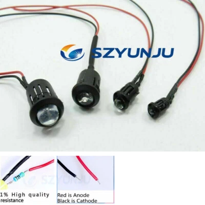 DC 12V Clear LED Diode 20cm With Holder Wire Light Emitter Pre-Wired Cable - Image 1 of 4