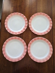 Lot Of 4 Hazel Atlas Ripple Pink Crinoline 9" Milk Glass Plates 1930's - Picture 1 of 8