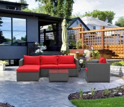 Juegos de muebles de sofá de patio 6 piezas, juego de sofá de conversación de mimbre y ratán PE para exteriores Foto 1 de 4