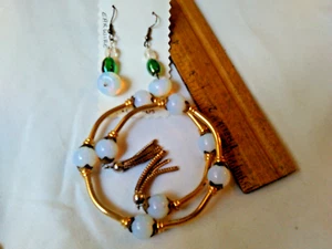 Moonstone Blue Sea Opal Opalite Glass Bracelet & Earring Jewely - Picture 1 of 4