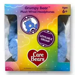CARE BEARS GRUMPY PLUSH FUZZY WIRE HEADPHONES BLUE NEW IN BOX - Picture 1 of 5