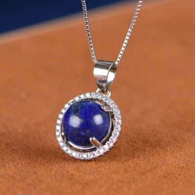 I05 Rimorchio Rotondi Blu Lapis Lazuli Argento 925 Bianchi Cristalli Zirconia - Immagine 1 di 4