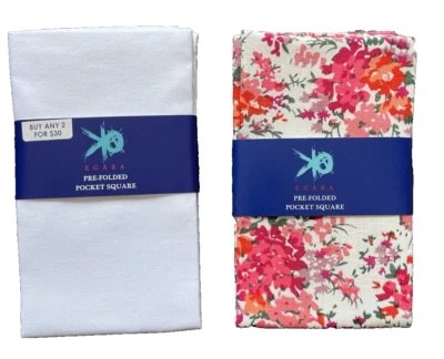 2-Pack, EGARA OK Pre-Folded Pocket Squares White & Pink Floral & Solid White - Image 1 of 4