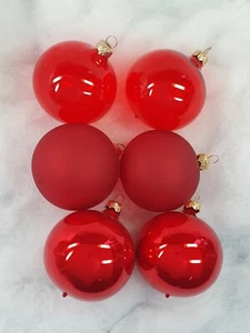 6 Weihnachtskugeln (S334), Glaskugeln 7cm, mundgeblasen, rot Mix - Bild 1 von 1