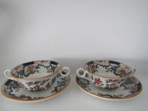 3 CAULDON ENGLAND VICTORIA V835 DOUBLE HANDLED BOUILLON TEACUPS SAUCER HV5 & MOR - Picture 1 of 16