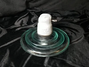 Vintage Large Green Glass Disc Saucer Suspension High Voltage Power Insulator - Picture 1 of 15
