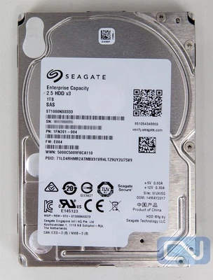 *Low Hours* Seagate Enterprise (SAS) 1TB ST1000NX0333 128MB 12Gb/s 15mm 2.5" HDD - Image 1 of 2
