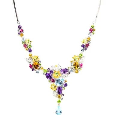 REAL TOPAZ AMETHYST CITRINE TOURMALINE PERIDOT STERLING 925 SILVER NECKLACE 18" - Image 1 of 4
