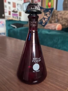 Vintage Red Glass Real Pyrex Flask With Glass On Glass Stopper! - Picture 1 of 5