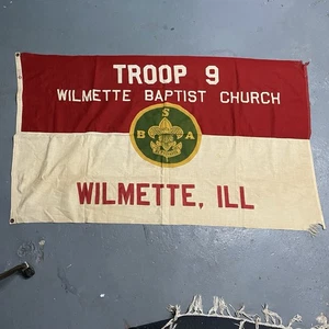Vintage 50s/60s Boy Scouts BSA Troop 9 Flag Banner Wilmette Illinois - Picture 1 of 4