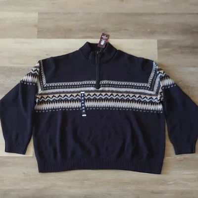NWT IZOD Fair Isle 1/4 Zip Pullover Holiday Sweater Dark Blue Size 4XB - Image 1 of 4
