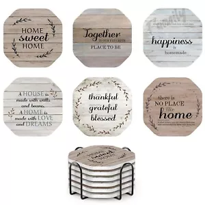 Rustic Farmhouse Coasters for Coffee Table Decor, Ceramic Coaster Set with Ho... - Picture 1 of 6