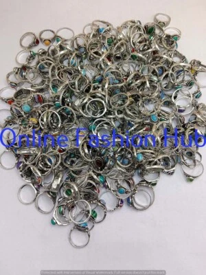 Jasper & Mix Gemstone Rings Lot 925 Sterling Silver Plated Lot Boho Hippie Ring - Image 1 of 4