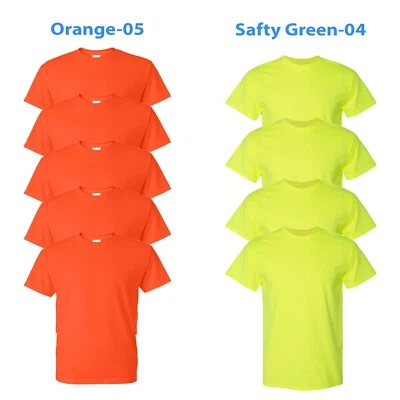 9 Pack Safety Orange Green High Visibility Shirts Gildan 50/50 Cotton/Polyester - Image 1 of 4