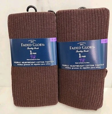 Lote de 2 Medias Glory Niñas Desteñidas Talla 7-10 Marrón Algodón Pesado. Foto 1 de 4