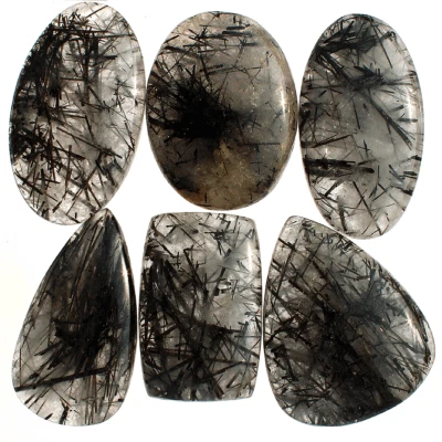 6 PC Natural Tourmaline Rutile Quartz Top Grade 32mm-39mm Cabochon Gemstones Lot - Image 1 of 4