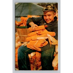 Vintage Iowa's Golden Harvest Postcard Boy Holding Corn unposted - Picture 1 of 2
