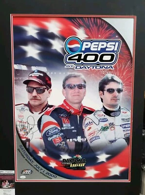 RARE 2000 Pepsi 400 Autographed Dale Earnhardt Jarrett Gordon 28x20 Poster JSA - Image 1 of 4