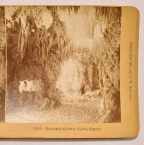 Stereoview B W Kilburn 12455 Guezirch Grotto Cairo Egypt Cave Rock GOOD 1898 (O) - Picture 1 of 4