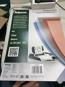 Fellowes A4 Binding Cover -180 Microns PVC Clear Binding Covers - Pack of 100 - Picture 1 of 4