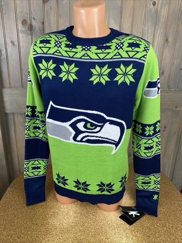 Seattle Seahawks Sweater Mens Sz Medium Ugly Christmas Pullover Long Sleeve NFL Cover