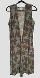 Lularoe Womens Duster Vest Med (10-12) Floral Rose Sleeveless Longline Open NWOT - Picture 1 of 14