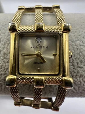 Anne Klein Diamond Watch Women Gold Tone Cage Band New Battery `7.25" 20MM U - Image 1 of 4