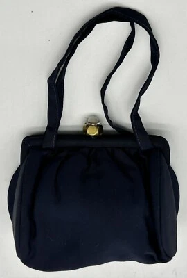 Vintage Navy Blue Purse Handbag with Attached Coin Purse, Fabric, Retro, 1950s - Image 1 of 4