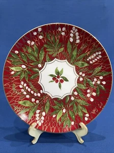 Plato de ensalada Williams Sonoma 2024 Noel 8" rojo y dorado recortado NUEVO CON ETIQUETAS - 1 izquierdo - Imagen 1 de 4