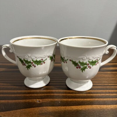Vintage Chodziez Set Of 2 Tea Cups Made in Poland Green, Gold & White - Image 1 of 3