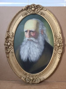 Antigua pintura al óleo retrato de hombre barbudo distinguido en marco ovalado ornamentado - Imagen 1 de 21
