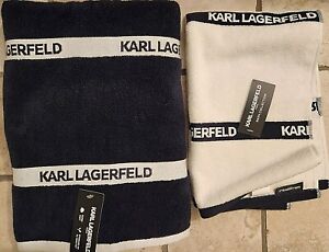 KARL LAGERFELD Paris Super Soft Spell Out Black Bath Beach Set BIG SMALL Towels