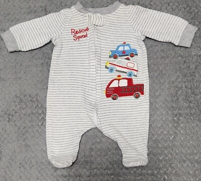 Koala Baby ~ Boy's 1 Pc Pajama ~ 3 Months ~ White/Gray Stripes ~  Rescue. - Image 1 of 4