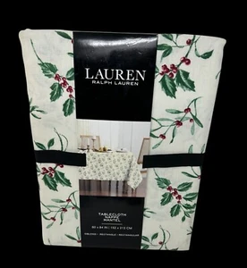 NEW Lauren Ralph Lauren Christmas Tablecloth 60x84 Rectangle Holly Berry Green R - Picture 1 of 5